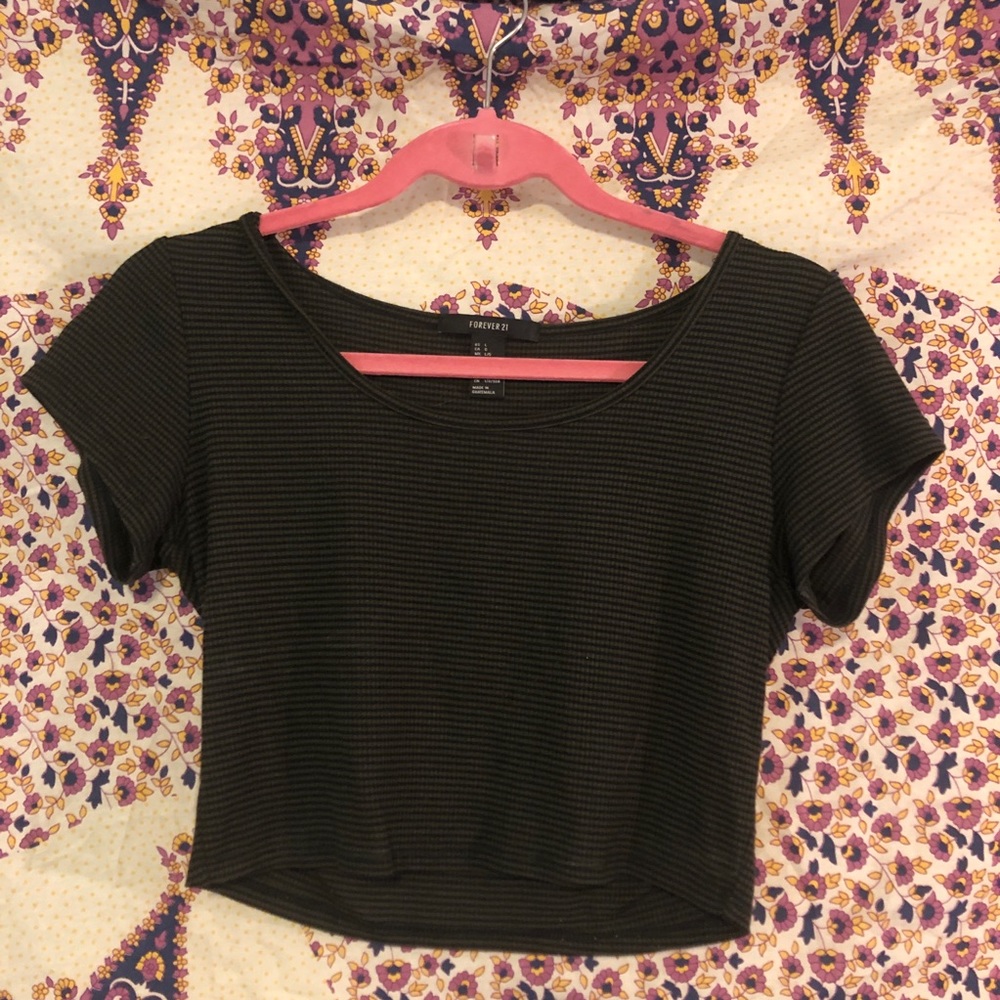 Black and Green Striped Crop Top